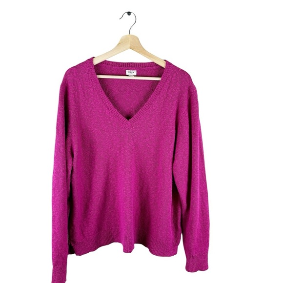 J. Crew Factory Slub V Neck Sweater Sweet Fuchsia Size 2X - Picture 1 of 8
